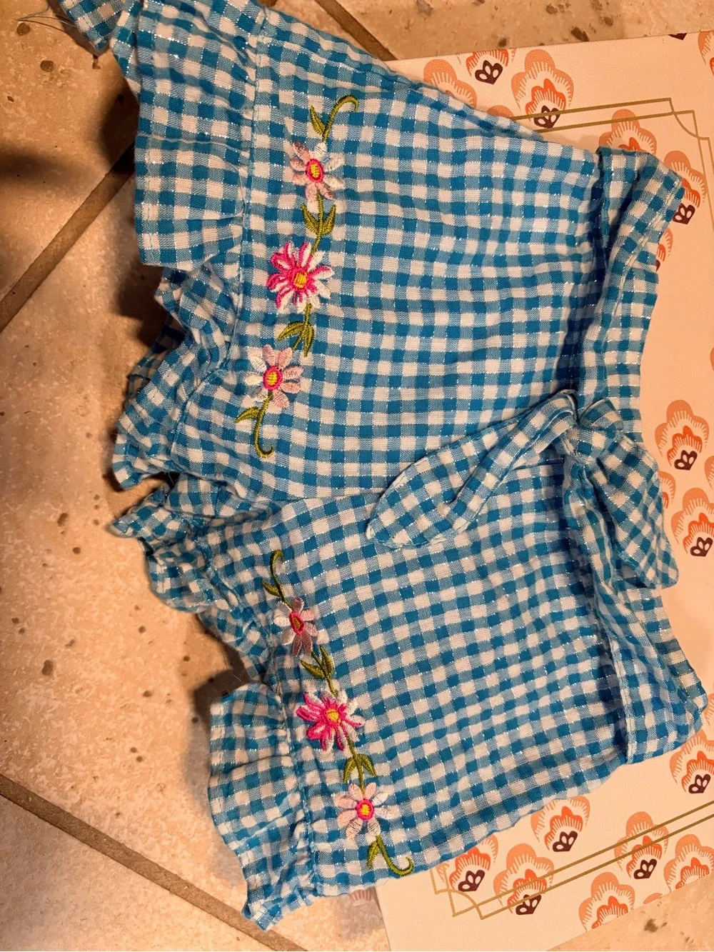 Unik Blue Gingham Floral Embroidered Kids Matching Set